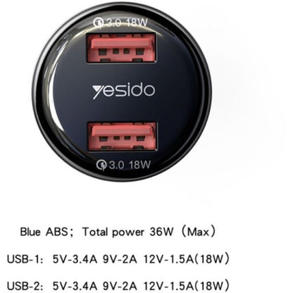 Yesido Super Fast Car Charger Black