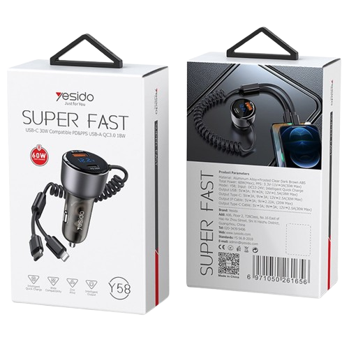 Yesido Dual Port Car Fast Charger Black