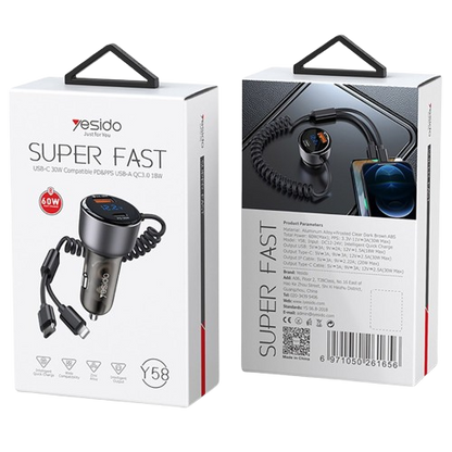 Yesido Dual Port Car Fast Charger Black