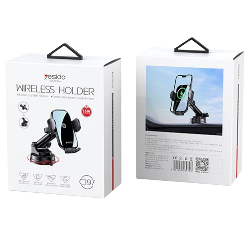 Yesido 2-in-1 Wireless Charging Car Holder Set Black