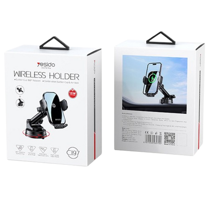 Yesido 2-in-1 Wireless Charging Car Holder Set Black